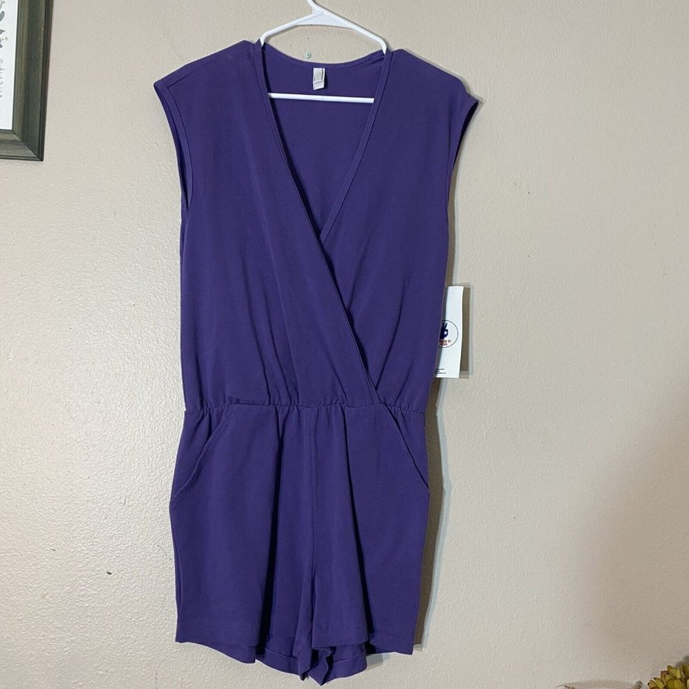 NEW American Apparel Womens Romper Size Large Purple Wrap Style V Neck